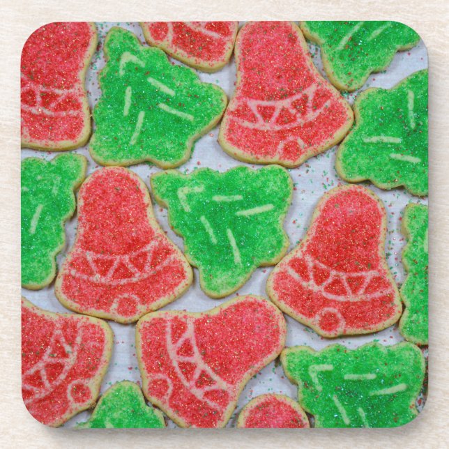 Red and green christmas cookies coaster (Front)