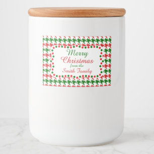 Red and Green Christmas Houndstooth Pattern Food Label