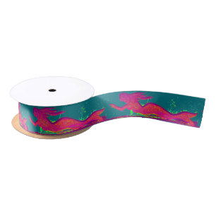 red and green christmas mermaids satin ribbon