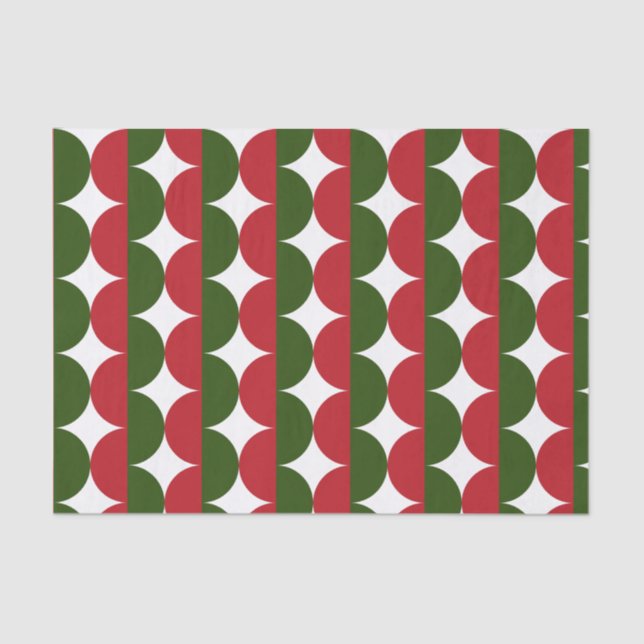 Red and Green Christmas Mid Century Modern Wavy  Tissue Paper (Front)