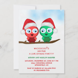 Red and Green Christmas Owls Holiday Party Invite