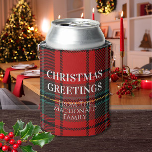 Red and Green Christmas Plaid  Can Cooler