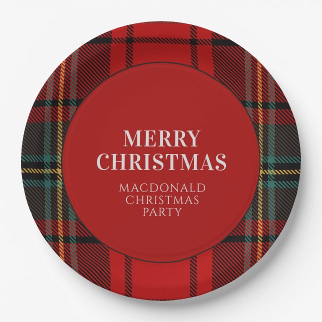 Red and Green Christmas Plaid  Paper Plate (Front)