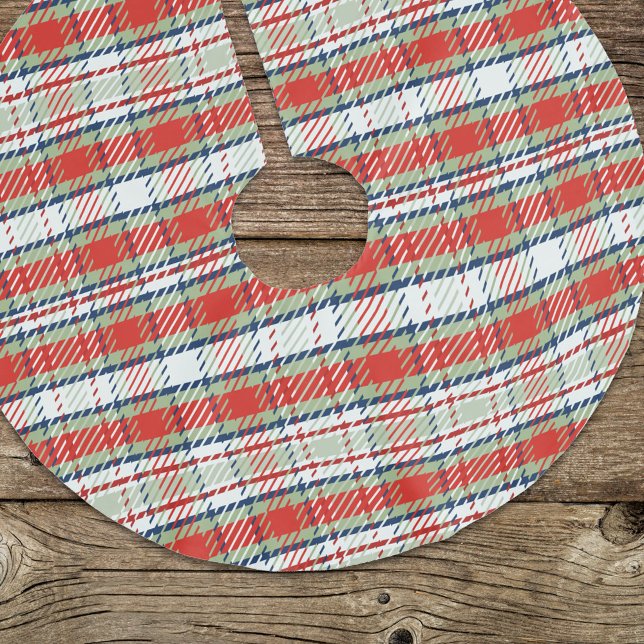 Red and Green Christmas Plaid Pattern Brushed Polyester Tree Skirt (Christmas holiday red and green Christmas tree skirt.)