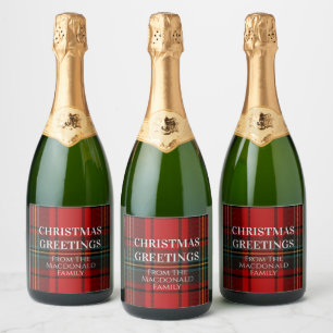 Red and Green Christmas Plaid  Sparkling Wine Label