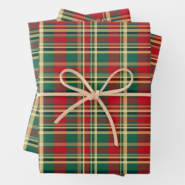 Red and Green Christmas Plaid Wrapping Paper Sheet (In situ)
