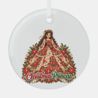 Red and Green Christmas Princess Glass Tree Decoration