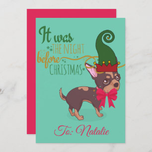 Red and green Christmas puppy illustration  Holiday Card