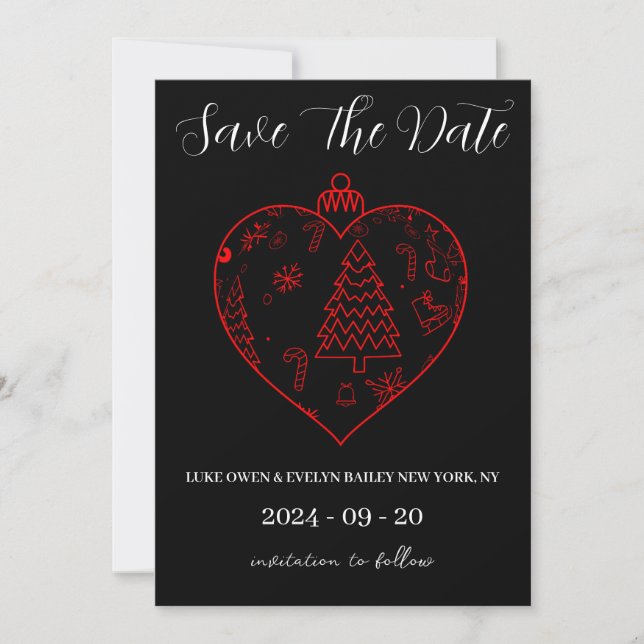 red and green christmas save the date cards (Front)