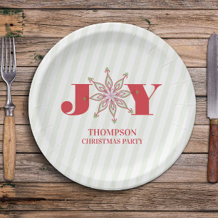 Red and Green Christmas Simple Winter Typography Paper Plate