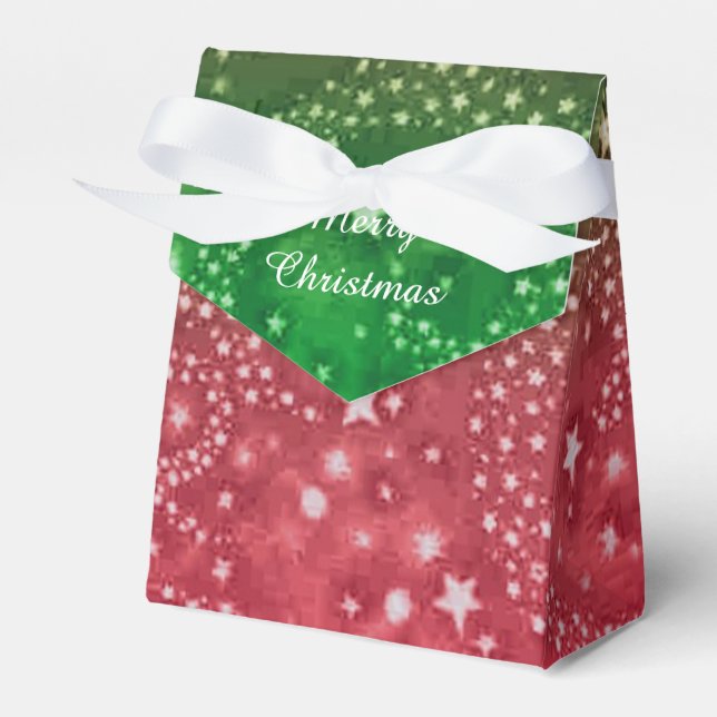 Red and Green Christmas Star Pattern Favour Box (Front Side)
