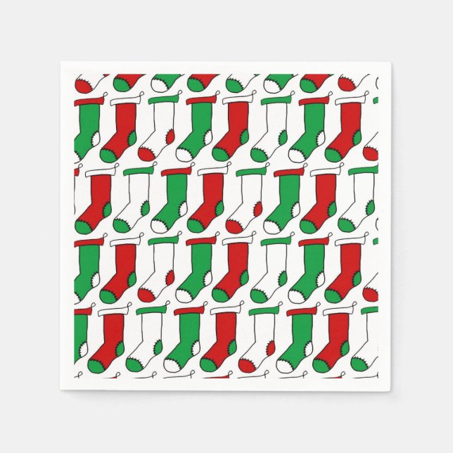 Red and Green Christmas Stockings Pattern Napkin (Front)
