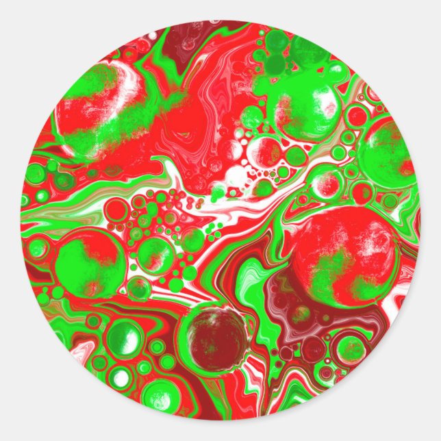Red and Green Christmas Swirls   Classic Round Sticker (Front)
