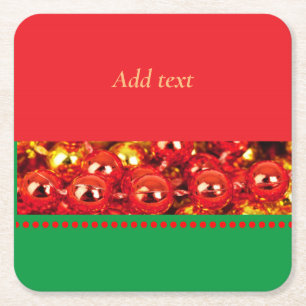 Red and green Christmas template Square Paper Coaster
