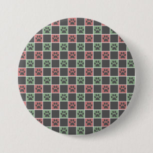 Red and green Christmas Themed Paw print pattern 7.5 Cm Round Badge