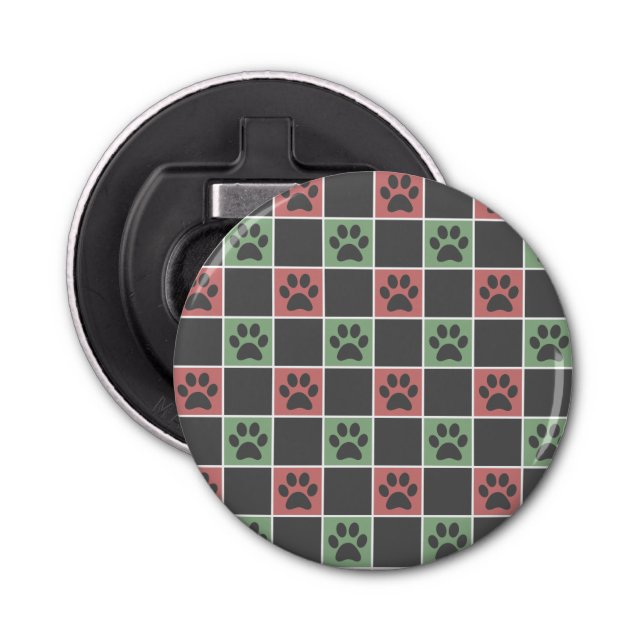 Red and green Christmas Themed Paw print pattern Bottle Opener (Front)