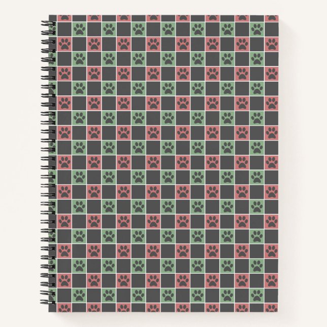 Red and green Christmas Themed Paw print pattern Notebook (Front)