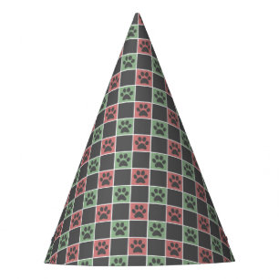 Red and green Christmas Themed Paw print pattern  Party Hat