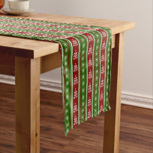 Red And Green Christmas Tree Stripes Short Table Runner