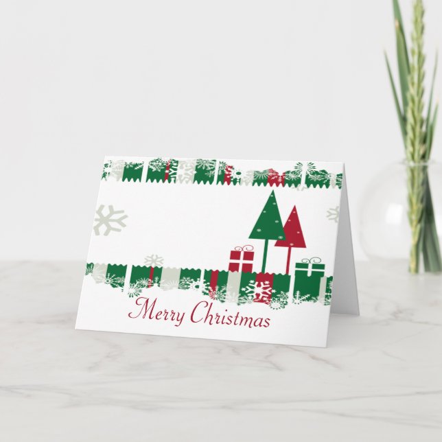 Red and Green Christmas Trees Holiday Card (Front)
