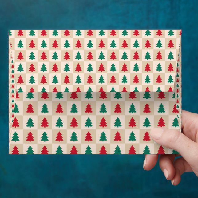 Red and Green Christmas Trees Pattern Envelope (Hand)