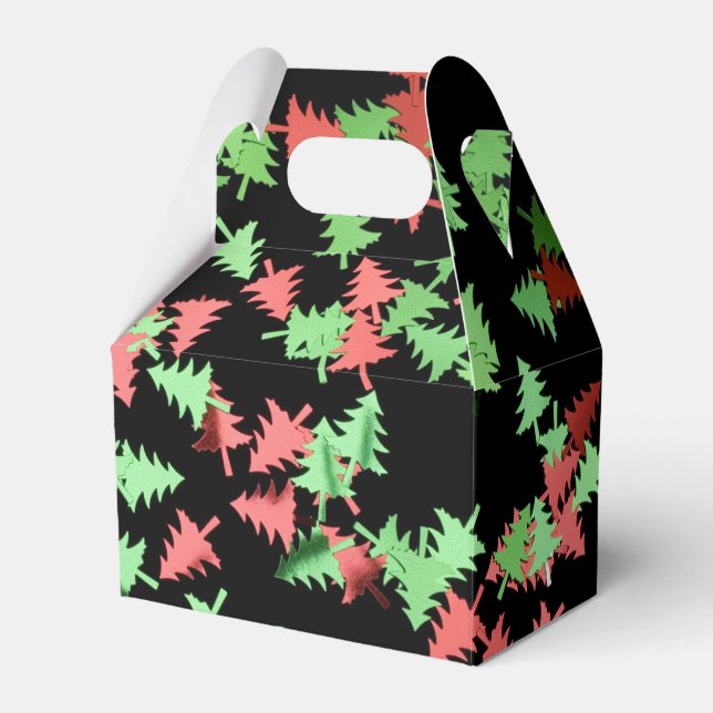 Red and Green Christmas Trees Pattern Favour Box (Front Side)