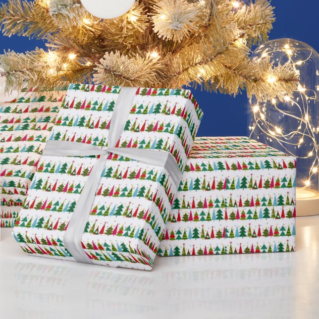 Red and green Christmas trees Wrapping Paper (Holidays)