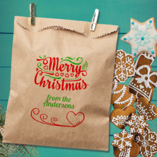 Red and Green Christmas Typography Kraft Bag