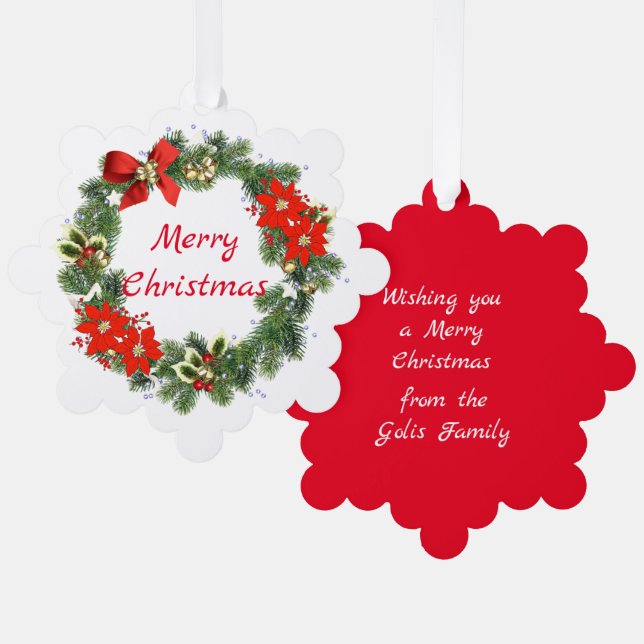 Red And Green Christmas Wreath Paper Ornament Card (Front/Back)