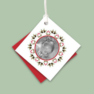 Red and Green Christmas Wreath Photo Custom Favour Tags