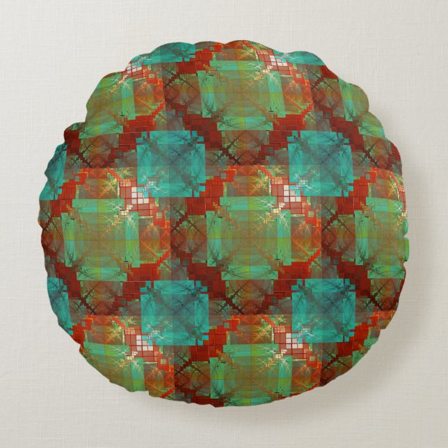 Red and Green Chromatic Fusion Round Pillow (Front)
