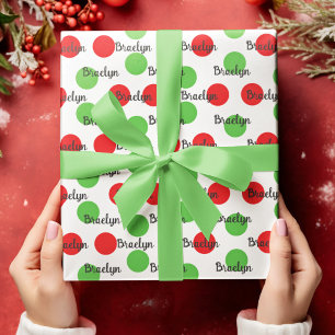 Red and Green Circle Personalised Name Wrapping Paper