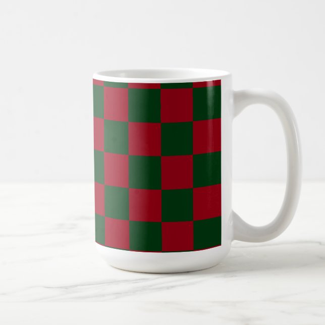 Red and Green Classic Christmas Chequerboard Print Coffee Mug (Right)