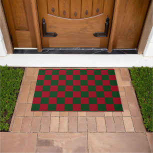 Red and Green Classic Christmas Chequerboard Print Doormat