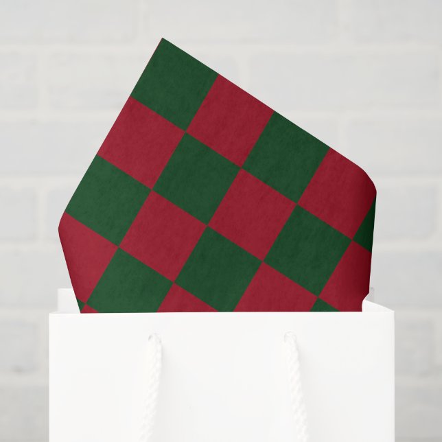 Red and Green Classic Christmas Chequerboard Print Tissue Paper (Gift Bag)