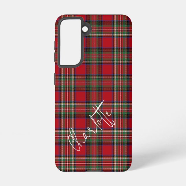 Red and Green Classic Plaid Rustic Stewart Tartan Samsung Galaxy S21 Case (Back)