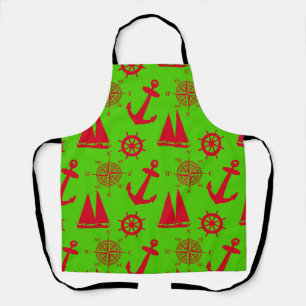 Red And Green Coastal Nautical Christmas Holiday Apron
