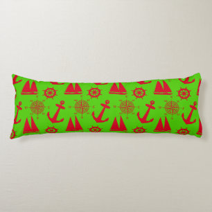 Red And Green Coastal Nautical Christmas Holiday Body Cushion