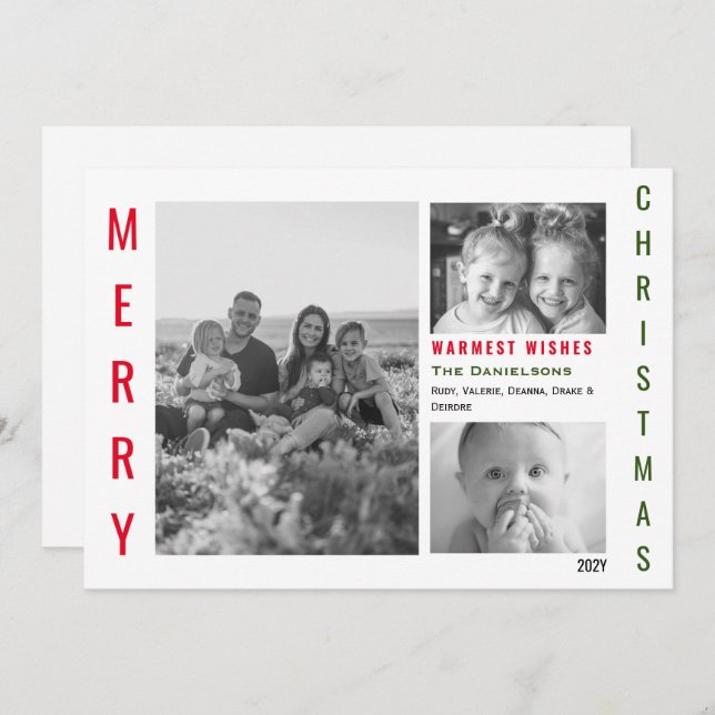 Red and Green Colour Pop Minimalist Collage Holiday Card (Front/Back)