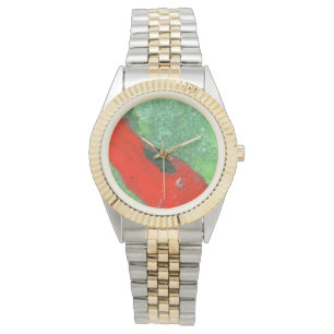 Red and green contrasting colours watch
