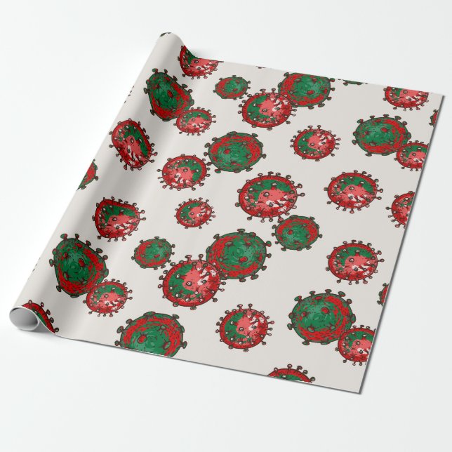 Red and Green Coronavirus | Virus Christmas Wrapping Paper (Unrolled)