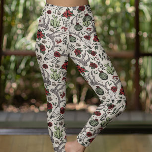 Red and Green Country Cowgirl Deer Skull & Antlers Leggings