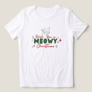 Red and Green Cute Cat Meowy Christmas Tri-Blend Shirt