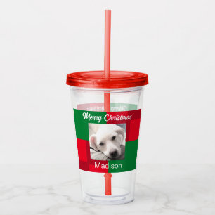 Red and Green Cute Dog Holiday Frame Acrylic Tumbler