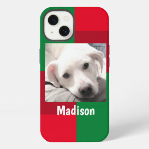 Red and Green Cute Dog Photo Holiday iPhone 13 Case