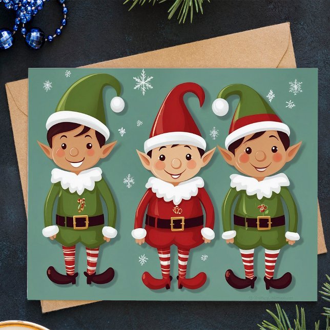 Red and Green Cute Elves Christmas Holiday Card (Creator Uploaded)