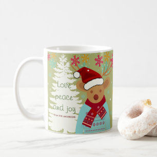 Red and Green Cute Reindeer Christmas Tree Holiday Coffee Mug
