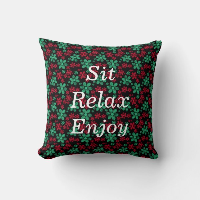 Red and Green Daisies w/Black Background Cushion (Front)