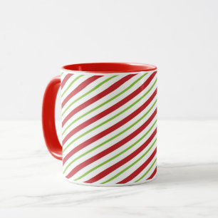 Red and Green Diagonal Holiday Stripes Mug