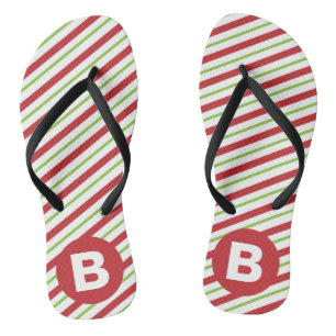 Red and Green Diagonal Pinstripes Monogram Jandals